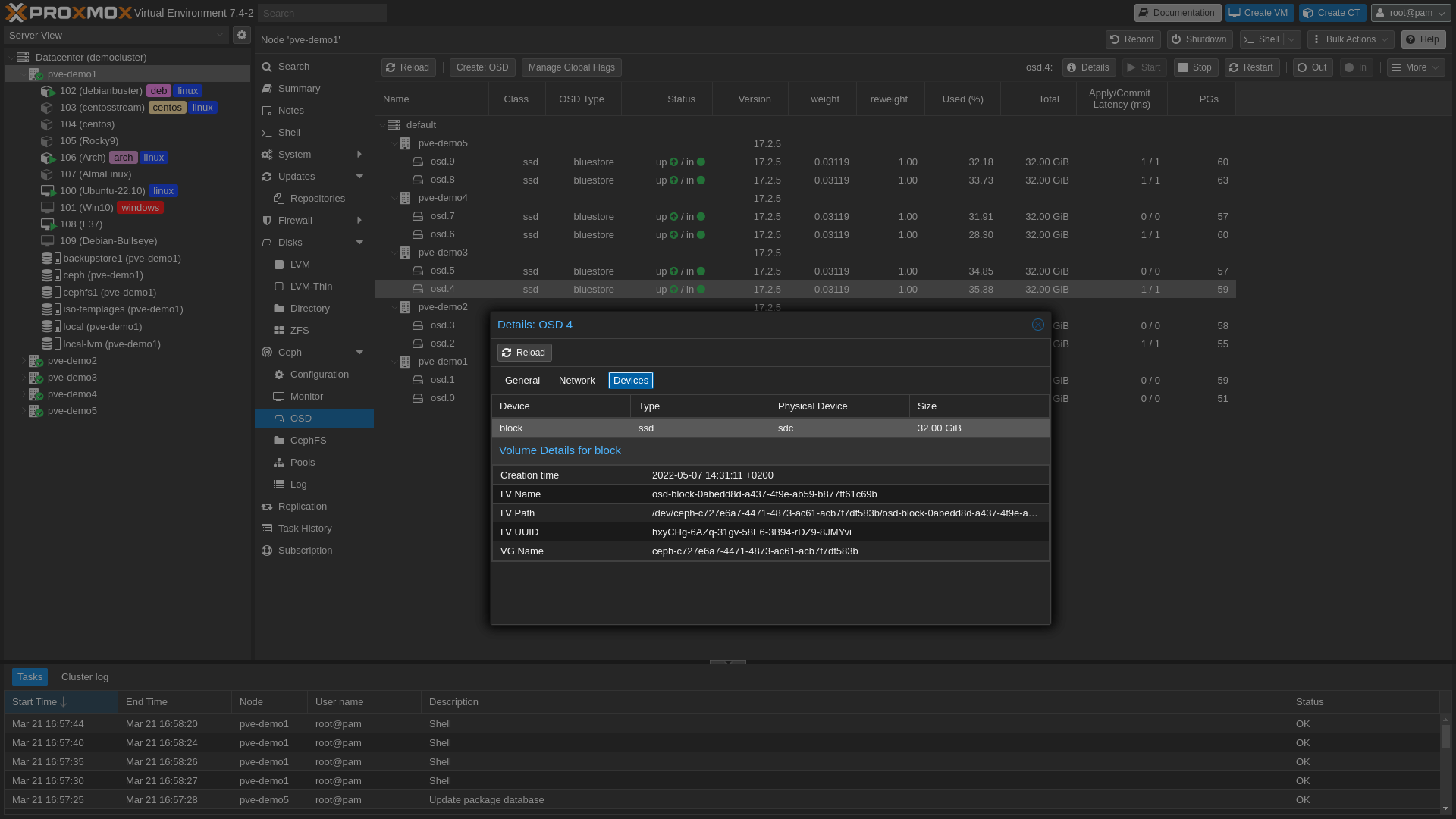 Gestion Ceph OSD dans Proxmox VE